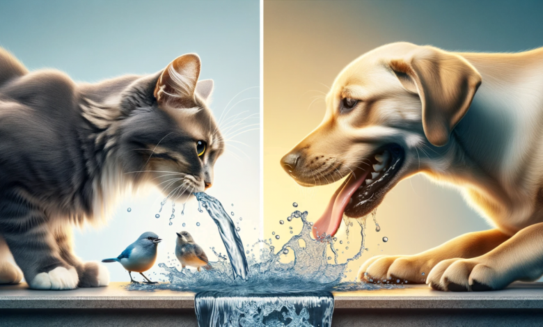 cat and dog sharing water
